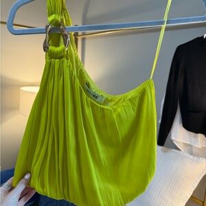 DO+BE Neon Lime Draped One-Shoulder Blouse
